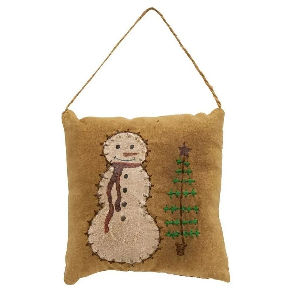 Primitive Snowman Christmas Tree Pillow‎ Ornament Embroidered